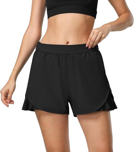 icyzone Women's High Waisted Quick Dry Athletic Shorts, Running Shorts with Pockets, Workout Shorts for Yoga Gym Training in Kuwait