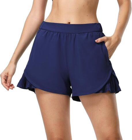 icyzone Women's High Waisted Quick Dry Athletic Shorts, Running Shorts with Pockets, Workout Shorts for Yoga Gym Training in Kuwait