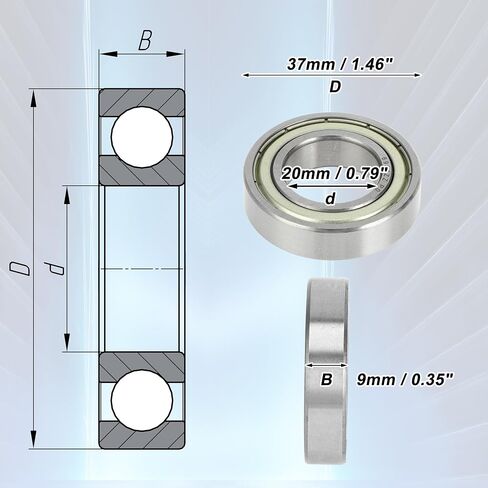 ACROPIX 6904ZZ Deep Groove Ball Bearings P0 20x37x9mm Lubricated Bearings Double Metal Seal Silver Tone Scooter Skateboard Wheel - Pack of 10 in Kuwait