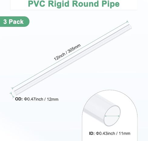 M METERXITY 3-Pack Clear Rigid PVC Pipe, 15mm(0.59") ID x 16mm(0.63") OD 0.8ft Round Plastic Tube for Water Pipe/Fish Tank/Wire Protection, High Hardness PVC Tubing [245mm, Clear Blue] in Kuwait