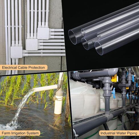 M METERXITY 3-Pack Clear Rigid PVC Pipe, 15mm(0.59") ID x 16mm(0.63") OD 0.8ft Round Plastic Tube for Water Pipe/Fish Tank/Wire Protection, High Hardness PVC Tubing [245mm, Clear Blue] in Kuwait