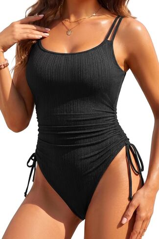 Tempt Me Women's Ribbed One Piece Swimsuit - Tummy Control Ruched High Cut Bathing Suit with Side Ties Swimwear 2026 in Kuwait