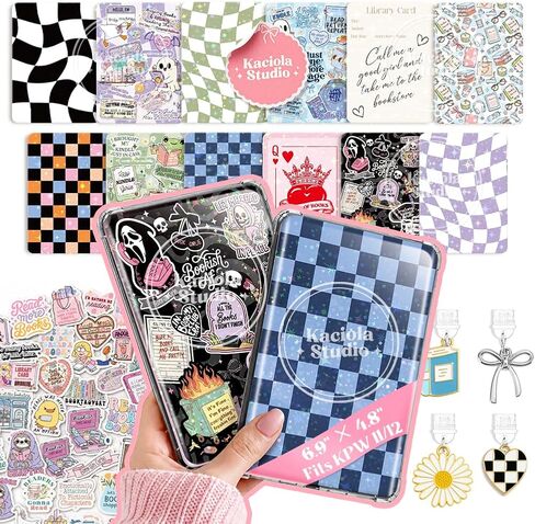 kaciola 12pcs إدراج cardstock للقارئ الإلكتروني ، و 50pcs ملصقات لإدراج حالة واضحة ، 6.9 "x4.8" موضوع الخيال يتوافق مع الورق الأبيض من 11 إلى 12 ، هدية القارئ الإلكترونية لقارئ Booklover in Kuwait