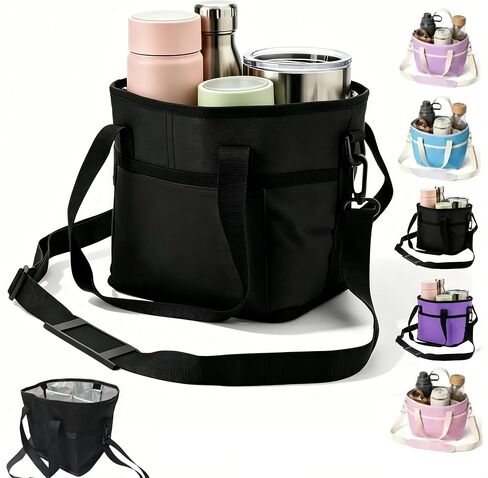 Drink Carrier Bag for 4 Cups, Water Bottle Holder with Adjustable Strap, Reusable Drink Holder Bag, Portable Beverage Caddy Tote for Coffee, Picnic, Office, Travel in Kuwait