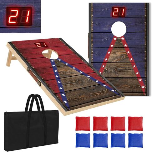 Electronic Cornhole Board Set 4x2ft 3x2ft 2x1ft, Automatic Scoring Corn Hole Games for Adults & Kids, Wooden Portable Cornhole Set with 8 Bean Bags & Carrying Bag for Outdoor, Tailgate, Party in Kuwait