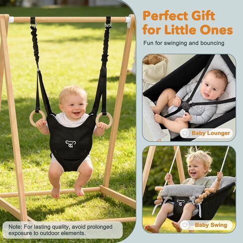 2-in-1 Baby Jumper & Swing, Montessori Wooden Toddler Swing Set with Stand for Indoor/Outdoor, Baby Bouncer Jumper & Hammock Swing with 5-Point Harness, Suitable for Children Ages Up to 3 Yrs in Kuwait