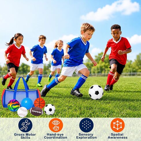 الكرات الرياضية للأطفال الصغار 1-3، مجموعة من 6 كرات للأطفال الصغار مع حقيبة ومضخة، كرة القدم وكرة السلة وكرة القدم البيسبول وكرة قوس قزح والكرة الحسية، ألعاب خارجية للأطفال الصغار لعمر 1 2 3 سنوات هدية عيد ميلاد للأولاد in Kuwait