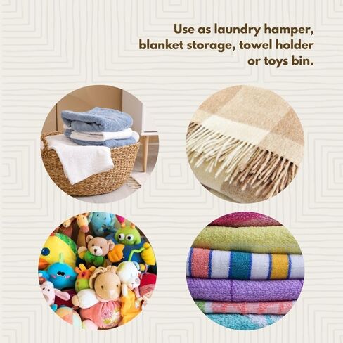 Basket, Laundry Hamper, Toy Storage, Blanket Basket, With Lid, Wicker, Woven, Bedroom, Living Room, Nursery, Decorative, Small, Beige Colors in Saudi Arabia