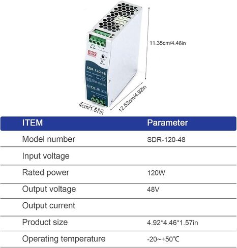 Generic SDR-120-48 48V 2.5A 120W مصدر طاقة سكك DIN صناعي أحادي الإخراج مع PFC، أبيض، PXN-SDR-120-48 in Kuwait