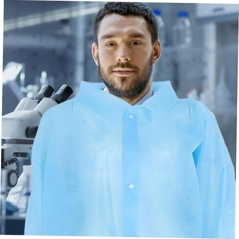 ULTECHNOVO 10pcs Non-woven Disposable Lab Coats Breathable Protective Suit Buttons for Laboratory Use Lightweight and Comfortable for Environmental Protection in Kuwait