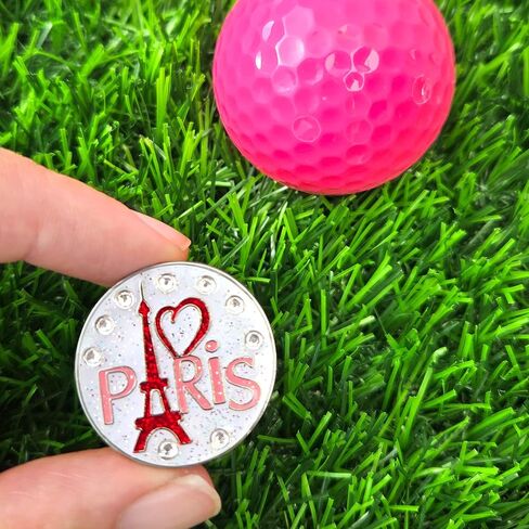 NAVIKA I Love Paris Eiffel Tower Golf Ball Marker with Austrian Crystals | Hat Clip Included | France Themed Golfing Accessory | Elegant Tournament Gift for Women in Kuwait