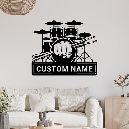 Personalized Drum Set Metal Wall Art with LED Light, Custom Drummer Name Sign for Music Room Decor in Kuwait