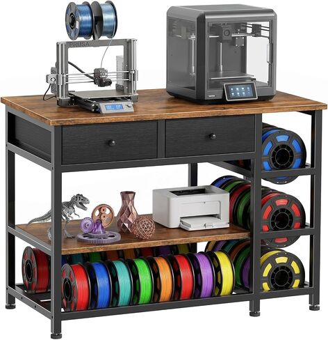3D Printer Stand with Storage,3-Tier Heavy Duty 3 D Printer Table Shelf with 2 Fabric Drawers, 3 D Printing Desk for Tools and Supplies (Brown) in Kuwait