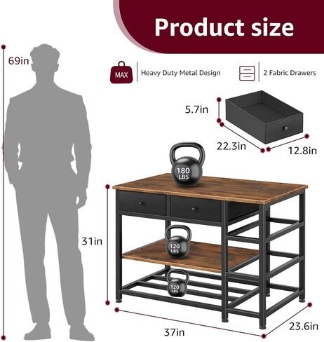 3D Printer Stand with Storage,3-Tier Heavy Duty 3 D Printer Table Shelf with 2 Fabric Drawers, 3 D Printing Desk for Tools and Supplies (Brown) in Kuwait