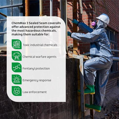 بدلة Lakeland ChemMax 3 Hazmat مع غطاء للتنفس، غطاء عاصفة بسحاب كامل، وجه/معصم مرن وكاحل، مقاس 3X-Large (6 عبوات)، أصفر in Kuwait