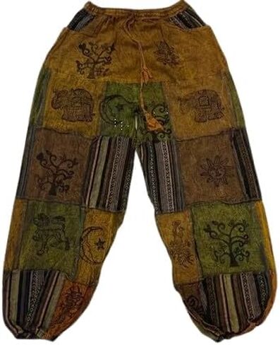 Cotton Bohemian Patchwork Harem Pants – Handmade Ethnic Print Cargo Joggers, Elastic Waist Hippie Boho Yoga, Casual Trousers in Kuwait