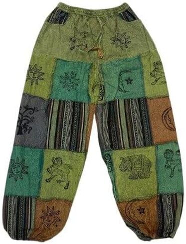 Cotton Bohemian Patchwork Harem Pants – Handmade Ethnic Print Cargo Joggers, Elastic Waist Hippie Boho Yoga, Casual Trousers in Kuwait