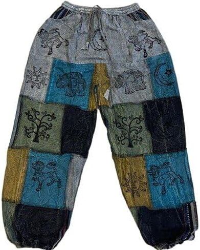 Cotton Bohemian Patchwork Harem Pants – Handmade Ethnic Print Cargo Joggers, Elastic Waist Hippie Boho Yoga, Casual Trousers in Kuwait