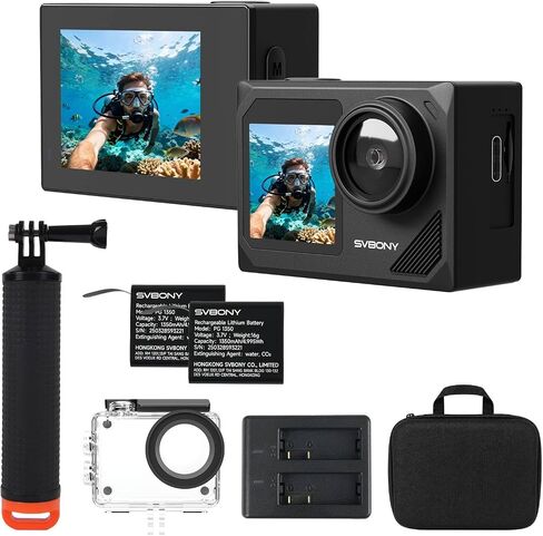SVBONY SVGo2 Action Camera 4K30FPS, 5X Zoom Touch Screen Sports Camera, 100FT Waterproof Cameras, with Floating Selfie Stick, Wired Microphone, EIS, 2 Batteries, WiFi Remote Control, for Sports Vlog in Kuwait