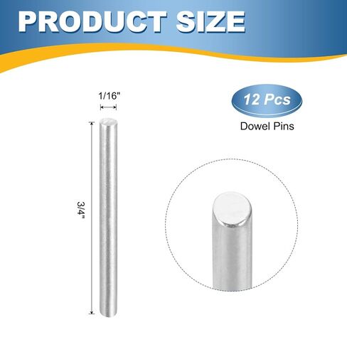 MECCANIXITY 12Pcs 1/16" x3/4" Dowel Pins, 304 Stainless Steel Locating Pin Cylindrical Shelf Support Pegs for Metal Devices, Furniture Installation and Wood Bunk Bed, Silver Tone in Kuwait