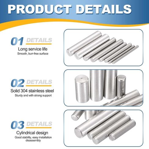 MECCANIXITY 12Pcs 1/16" x3/4" Dowel Pins, 304 Stainless Steel Locating Pin Cylindrical Shelf Support Pegs for Metal Devices, Furniture Installation and Wood Bunk Bed, Silver Tone in Kuwait