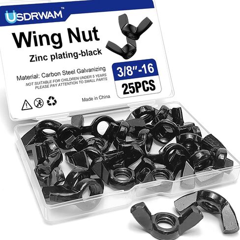 25Pcs 3/8"-16 Wing Nuts Kit, Zinc Plating-Black Wing Nuts Butterfly Fasteners, Hand-Tighten Hardware Nuts Kit for Easy Assembly and Secure Fit Furniture in Kuwait