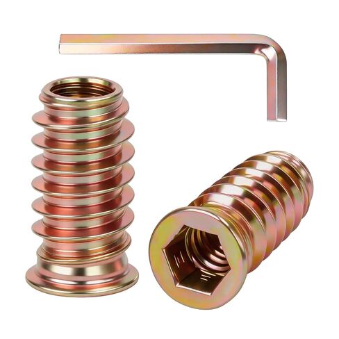 M6 × 15 مم إدراجات مترابطة للخشب، مقبس سداسي من الفولاذ الكربوني مطلي بالزنك صواميل إدراج للأثاث الخشبي، يتضمن مفتاح ربط سداسي، 50 قطعة in Kuwait