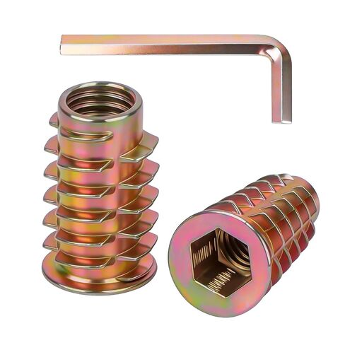 M6 × 15 مم إدراجات مترابطة للخشب، مقبس سداسي من الفولاذ الكربوني مطلي بالزنك صواميل إدراج للأثاث الخشبي، يتضمن مفتاح ربط سداسي، 50 قطعة in Kuwait
