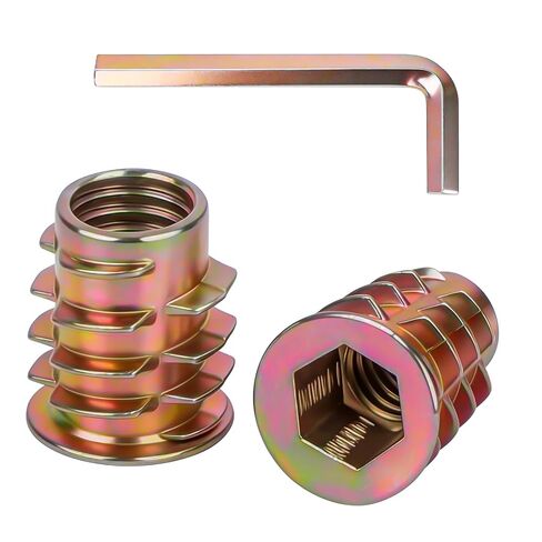 M6 × 15 مم إدراجات مترابطة للخشب، مقبس سداسي من الفولاذ الكربوني مطلي بالزنك صواميل إدراج للأثاث الخشبي، يتضمن مفتاح ربط سداسي، 50 قطعة in Kuwait