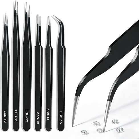 6PCS Anti-Static Stainless Steel Precision Tweezers for Electronics Repair | 6 Assorted Upgraded Curved Straight Tips,Non-Magnetic for Soldering Jewelry Making Lab Crafts in Kuwait