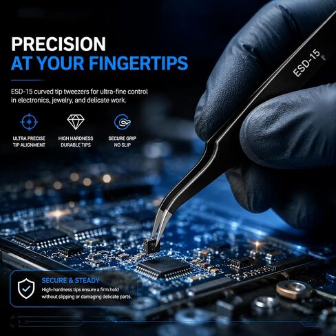 6PCS Anti-Static Stainless Steel Precision Tweezers for Electronics Repair | 6 Assorted Upgraded Curved Straight Tips,Non-Magnetic for Soldering Jewelry Making Lab Crafts in Kuwait