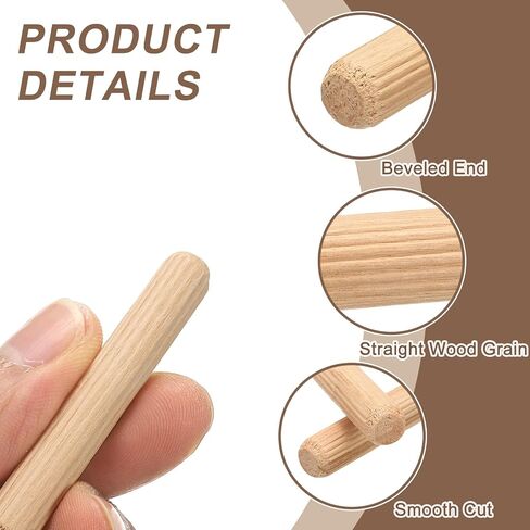 MECCANIXITY Wooden Dowel Pins 3/16"x 1" (5mm x 25mm) Straight Dowel Rods Wood Fluted Dowels Rods for Crafts Furniture DIY Hardwood Count 60 in Kuwait