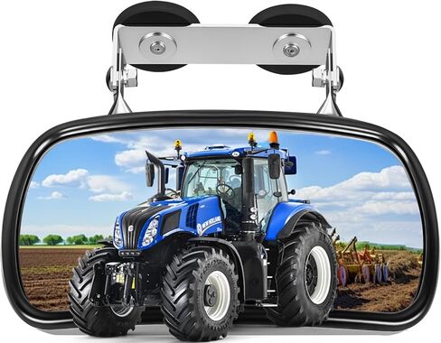 Magnetic Tractor Mirror - Heavy Duty Stainless Steel Rear/Side View Mirror for John Deere, Forklift & Golf Cart, Adjustable U-Bracket Design, No Vibration & Wide Angle Visibility (Black 1pcs) in Kuwait