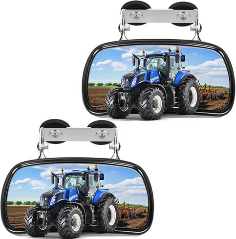 Magnetic Tractor Mirror - Heavy Duty Stainless Steel Rear/Side View Mirror for John Deere, Forklift & Golf Cart, Adjustable U-Bracket Design, No Vibration & Wide Angle Visibility (Black 1pcs) in Kuwait