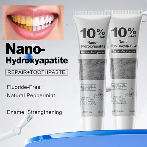 10% Nano Hydroxyapatite Toothpaste,Mint,4.23oz,2Pcs | New Upgraded Formula,Strengthens Enamel,Fluoride-Free Toothpaste,Gentle on Sensitive Teeth in Kuwait