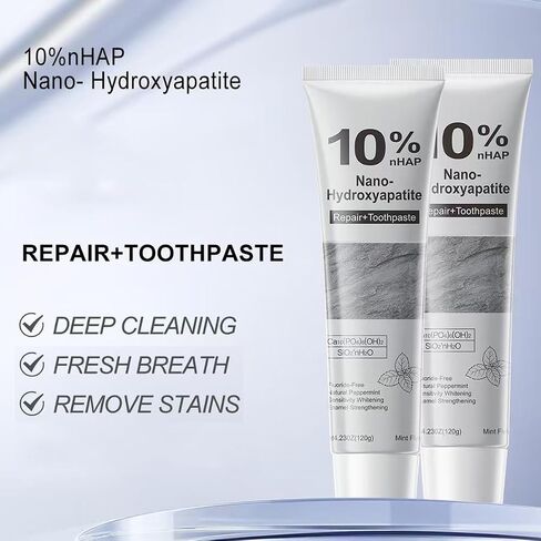 10% Nano Hydroxyapatite Toothpaste,Mint,4.23oz,2Pcs | New Upgraded Formula,Strengthens Enamel,Fluoride-Free Toothpaste,Gentle on Sensitive Teeth in Kuwait