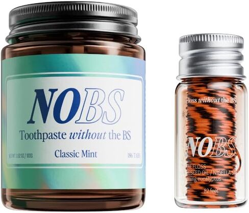 أقراص معجون أسنان NOBS (بدون أشياء سيئة) (3 أشهر) وخيط تنظيف الحرير الموسع - نانو هيدروكسيباتيت، خالي من الفلورايد، صديق للبيئة والسفر - يعيد المعادن مع NHA in Kuwait
