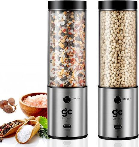 Electric Salt & Pepper Grinder Set One-Handed Automatic Pepper Mill with LED Light Adjustable Coarseness Large-Capacity Refillable Mill Durable Ceramic Core Battery Powered Seasoning Grinder for Home in Kuwait