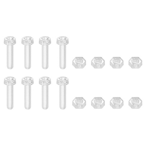 uxcell 12Set Clear Acrylic Screws Kit, M4 x 8mm Round Head Phillips Bolts with Hex Nuts, Bolts and Nuts Kit for Machine Accessories Electronic Equipment DIY Crafts in Kuwait