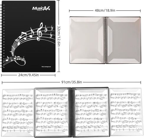 4 Pages Expand Writable Sheet Music Folder, 60 Page Capacity Music Binder, Non-Reflective Spiral Sheet Music Organizer for Piano & Choir, 15 Pockets Fits A4/Letter Size in Kuwait