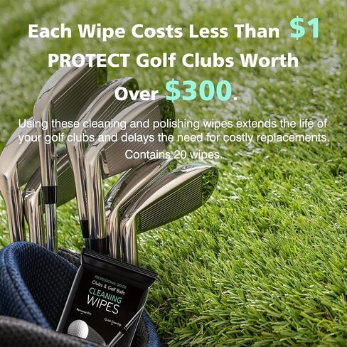 Ball & Club Cleaning Wipes (20 Pack) - Golf Accessories for Men | Powerful Cleaner Removes Dirt Wipes, Grass, Convenient, Resealable Pack - Unscented in Kuwait
