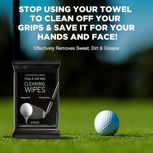 Ball & Club Cleaning Wipes (20 Pack) - Golf Accessories for Men | Powerful Cleaner Removes Dirt Wipes, Grass, Convenient, Resealable Pack - Unscented in Kuwait