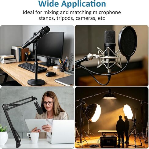 14 Pcs Mic Stand Adapter Set with 2 Extension Tubes, 1/4 to 5/8 & 3/8 to 5/8 Threaded Screw Mount for Microphone Boom Arm, Camera Tripod, Shock Mount(Black) in Kuwait