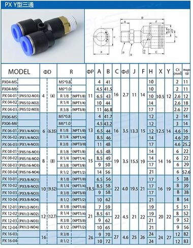 Pneumatic Quick Connector PX Thread M5 1/8 "1/4 3/8 PT1/2 PU Hose 4mm 6mm 8mm 10mm 12mm 1Pcs(10-03 (10mm-3l8)) in Kuwait