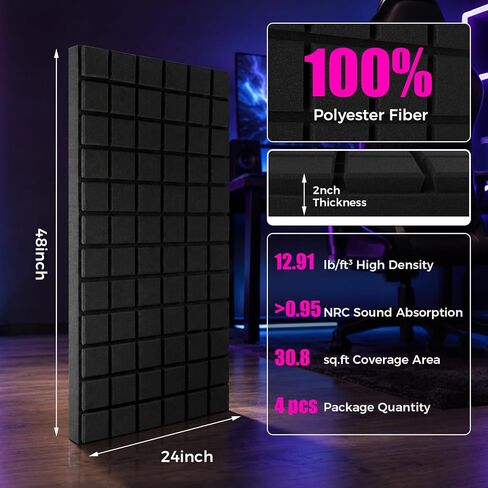 4 Pack Acoustic Foam Panels, 48"x24"x2" - High Density Soundproof Foam Wall Panels for Noise Reduction, Studio Walls, Home Theater & Office in Kuwait