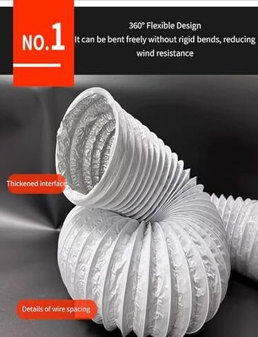 أنبوب مجاري PVC مرن مع بطانة من رقائق الألومنيوم لمجفف الملابس وغطاء الطباخ ومروحة الشفاط - مخرج قناة تهوية عالمية مقاس 20 سم in Kuwait