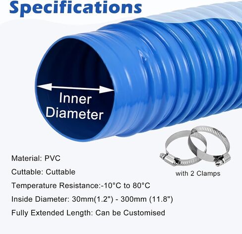 Flexible Blue Fume Extractor Duct Hose - 300mm (11.8in) x 4m (13ft) Ventilation Pipe for Dust Extraction, Dryer, Vacuum, HVAC, Flue, Puncture Resistant, High Efficiency in Saudi Arabia