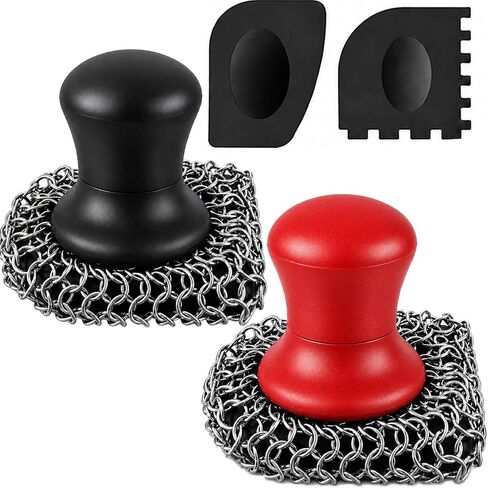 Cast Iron Scrubber and Scraper | 316 Chainmail Scrubber for Cast Iron Pan | Chain Mail Scrubber for Cast Iron Skillet Cleaner | Dishes Pots Wok Griddle Grill | Dish Scouring Pad Dishwasher Safe, Black1 in Saudi Arabia
