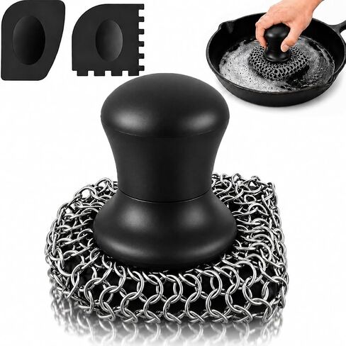 Cast Iron Scrubber and Scraper | 316 Chainmail Scrubber for Cast Iron Pan | Chain Mail Scrubber for Cast Iron Skillet Cleaner | Dishes Pots Wok Griddle Grill | Dish Scouring Pad Dishwasher Safe, Black1 in Saudi Arabia