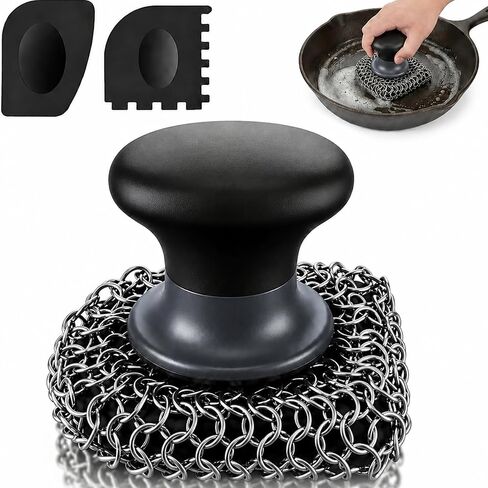 Cast Iron Scrubber and Scraper | 316 Chainmail Scrubber for Cast Iron Pan | Chain Mail Scrubber for Cast Iron Skillet Cleaner | Dishes Pots Wok Griddle Grill | Dish Scouring Pad Dishwasher Safe, Black1 in Saudi Arabia